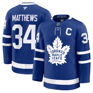 Män NHL Toronto Maple Leafs Auston Matthews #34 Tröja Fanatics Captain Patch Hemma Premium Blå
